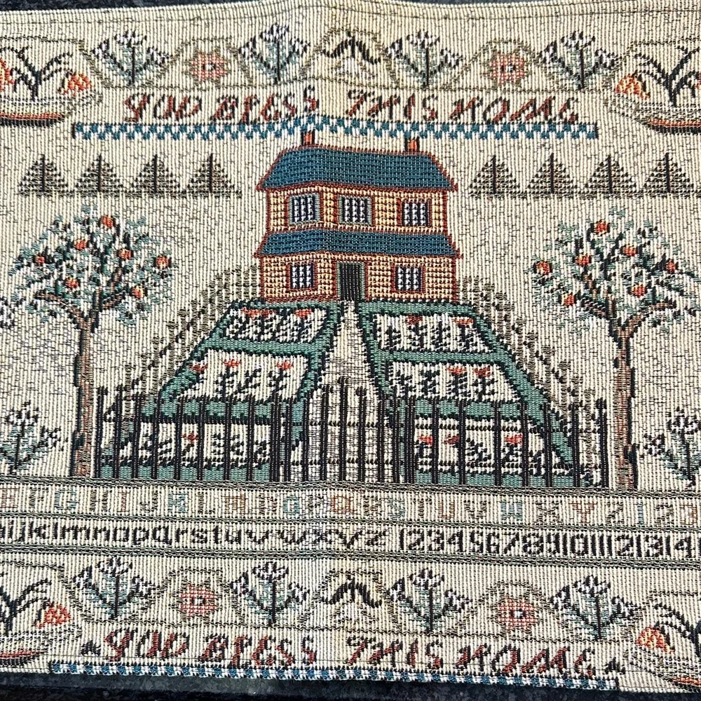 Set of 2 Vintage Style Handwoven Country Sampler Tapestry Place Mats Cottagecore
